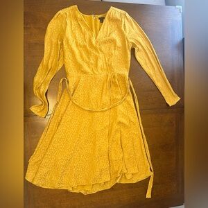 Ann Taylor Yellow Long Sleeve Wrap Dress